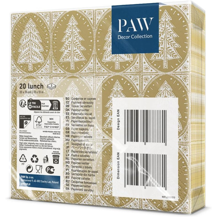 Серветки 3-шарові (33 x 33 см) 20 шт. Різнокольорові паперові серветки, ідеальні для різдвяного столу Серветки - Різдво, зима, зірки, сніг, сніговики (візерунок ялинки)