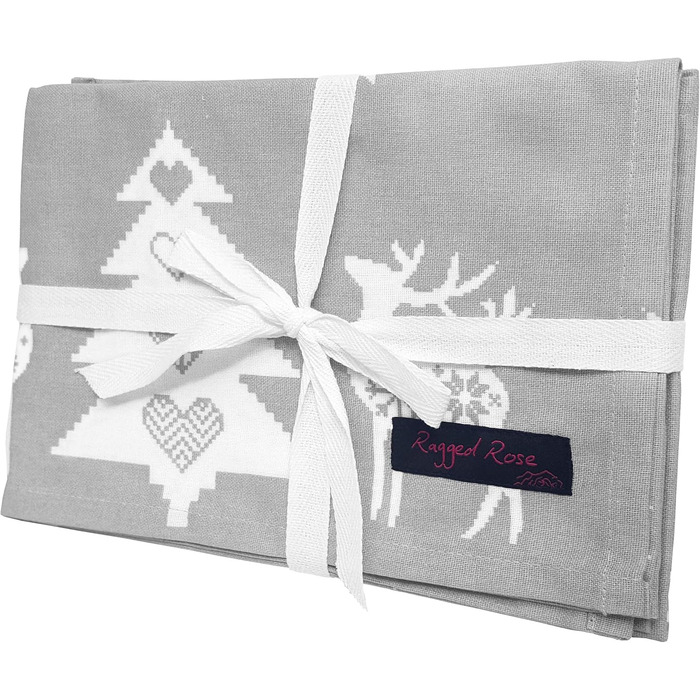 Різдвяні кухонні рушники Ragged Rose, бавовна (70 x 50 см, сріблясто-сірі)