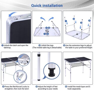 Складаний кемпінговий стіл з 2 рівнями висоти 90 х 60 см чорний Sportneer