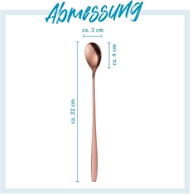 Набір ложок GRWE для лате макіато, золотий, 6 предметів, 22 см, довгі ложки, ложки для коктейлів, десертні ложки, ложки для морозива, ложки для кави з льодом, нержавіюча сталь, можна мити в посудомийній машині (рожеве золото)