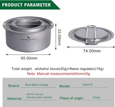 Титановая спиртоварка для походов с крышкой iBasingo