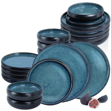 Набір тарілок на 6 персон, 18 предметів, синя реактивна глазур Moritz & Moritz