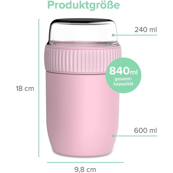 Контейнер для їжі для дому та в дорозі 600 мл рожевий Coninx