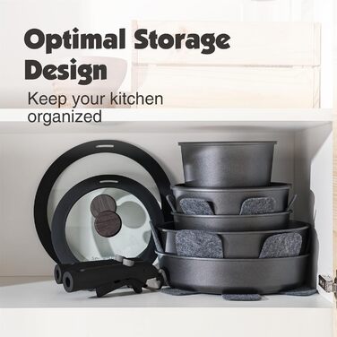 Набір кухонного посуду, 17 предметів, чорний Sensarte