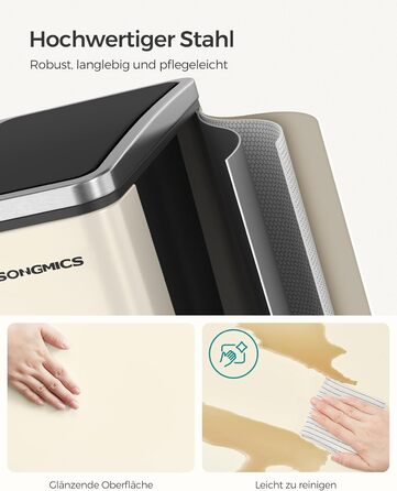 Кухонний кошик для сміття, 3 x 18 л, система розділення сміття, 3 відділення, включаючи 15 мішків для сміття, відро для сміття, відро для сміття на педалі, для перероблених відходів, органічних відходів, з кришкою, LTB54BK (пісочно-бежевий)