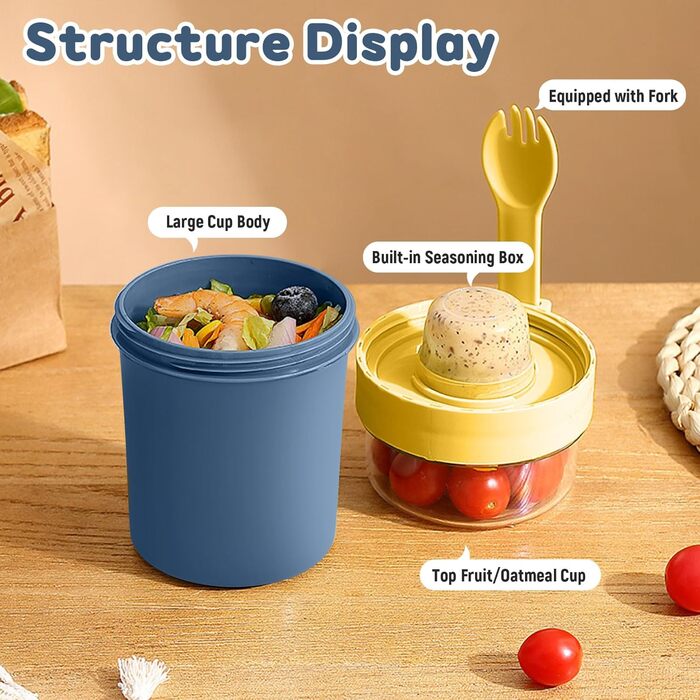 Стаканчик для пластівців 870 мл з ложкою та щіточкою, синій Forbabe