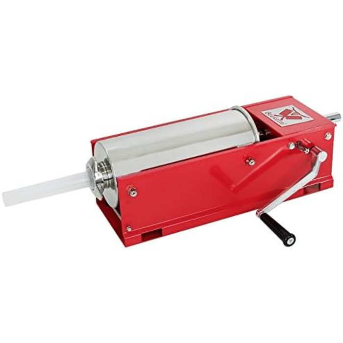 Професійна машина для наповнення гастроковбаси Beeketal &39MT07&39 (7 літрів), протестована SGS, наповнювач для ковбас з 2-швидкісним повністю металевим редуктором і рукояткою, сталевий корпус (пофарбований у червоний колір), включаючи 4 насадки для з