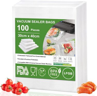 Пакетів вакуумних пакувальників 15x25 см 20x30 см 28x40 см, тиснення, без BPA, стійкі до розривів, пакети для вакуумного пакування для всіх домашніх вакуумних пакувальників, професійні вакуумні пакети для харчових продуктів, пакети для заморозки методом с