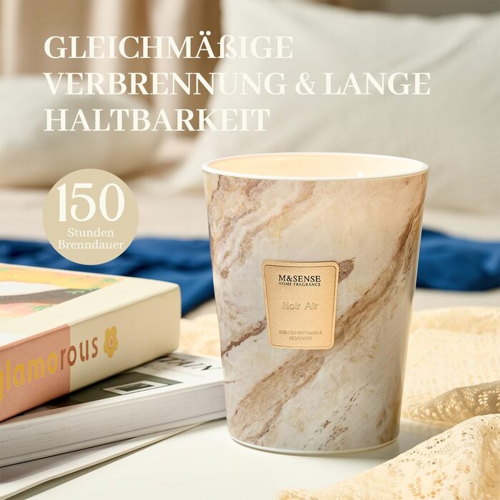 Велика ароматична свічка M&SENSE Чорні ароматичні свічки у склянці Ароматизована свічка з натурального соєвого воску Розслаблююча ароматерапія Подарунок для жінок та чоловіків, Різдво Час горіння 75 годин та 2 ґноти (Black Air, 990 г)
