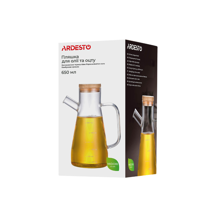 ARDESTO Пляшка для олії та оцту Midori, 650мл, боросилікатне скло, прозорий