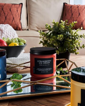 Ароматичні свічки M&SENSE з кавою у скляній банці з 2 гнітами 330 г, час горіння 70 годин, свічка з натурального соєвого воску для спальні, кухні, декору дому, подарункова свічка для чоловіків та жінок, смажена кава (червона/Getaway, суцільний колір)