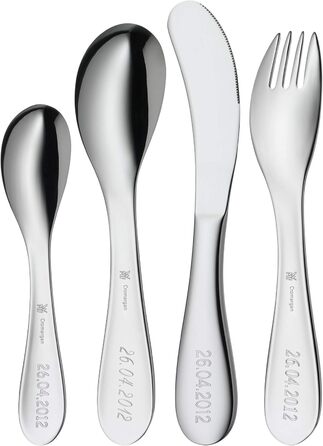 М'які дитячі столові прибори WMF з вигравіруваною назвою - персоналізований набір для дітей з гравіюванням - персоналізовані ідеї подарунків на хрестини для дівчаток і хлопчиків - персоналізовані столові прибори WMF - 4 шт. и (без гравіювання)