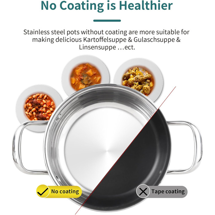 Набір каструль з нержавіючої сталі зі скляними кришками, 7 предметів Fuexmotco