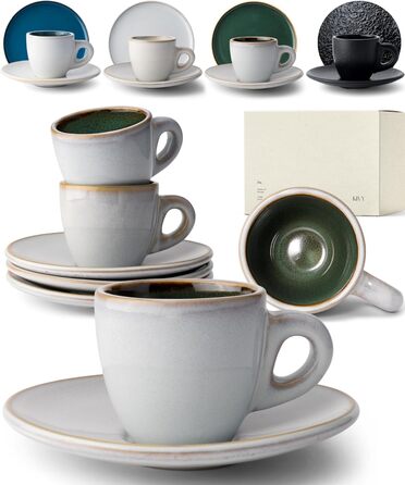 Чашки для эспрессо 75 мл с блюдцами, набор 4 предмета, зеленые KIVY
