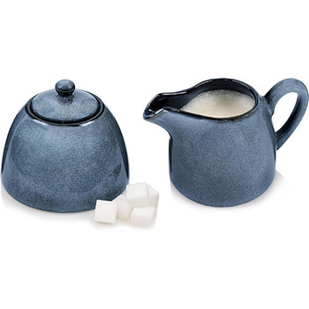 Співачка Набір молока та цукру Darwin 3 шт., Цукорниця та набір глечиків для молока Кераміка, Цукорниця з кришкою та глечиком для молока, Контейнер для молока та дозатор цукру ручної роботи, Контейнер для цукру Синя цукорниця та Глечик для молока синій