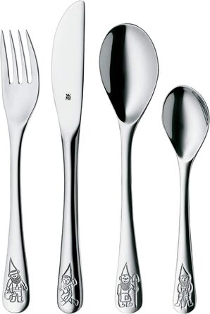 Дитячі столові прибори WMF, іменне гравіювання гноми 4 шт. и, від 3-х років, Cromargan полірована нержавіюча сталь, можна мити в посудомийній машині, з гравіюванням, подарунки на хрестини, подарунки на хрещення, дитячі столові прибори з іменним гравіюванн