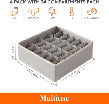 Набір з 4 органайзерів для шкарпеток і спідньої білизни, світло-сірий Lifewit