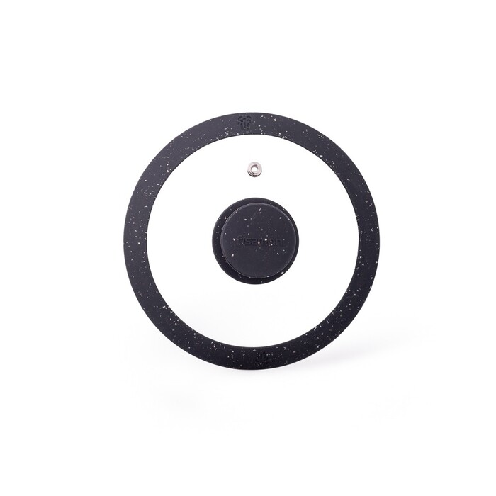 Кришка Fissman 16 см ARCADES з 'мармуровим' силіконовим обідком колір чорний скло (19900)