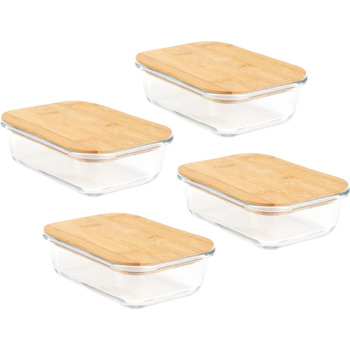 Набір з 4 скляних контейнерів 0,9 л з бамбуковими кришками HOMLA