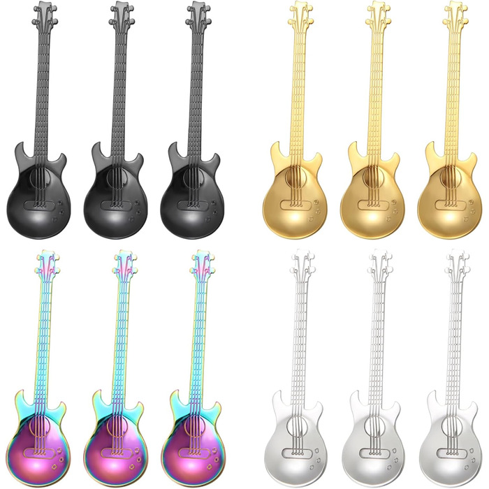 Матові чорні чайні ложки BEWOS, 16 шт. , ложки з нержавіючої сталі 13,7 см / 5,39 дюйма, чудова серія кавових ложок, десертні ложки, які можна мити в посудомийній машині, ідеально підходять для дому, ресторанів, вечірок тощо (кольорові ложки для гітари, 1