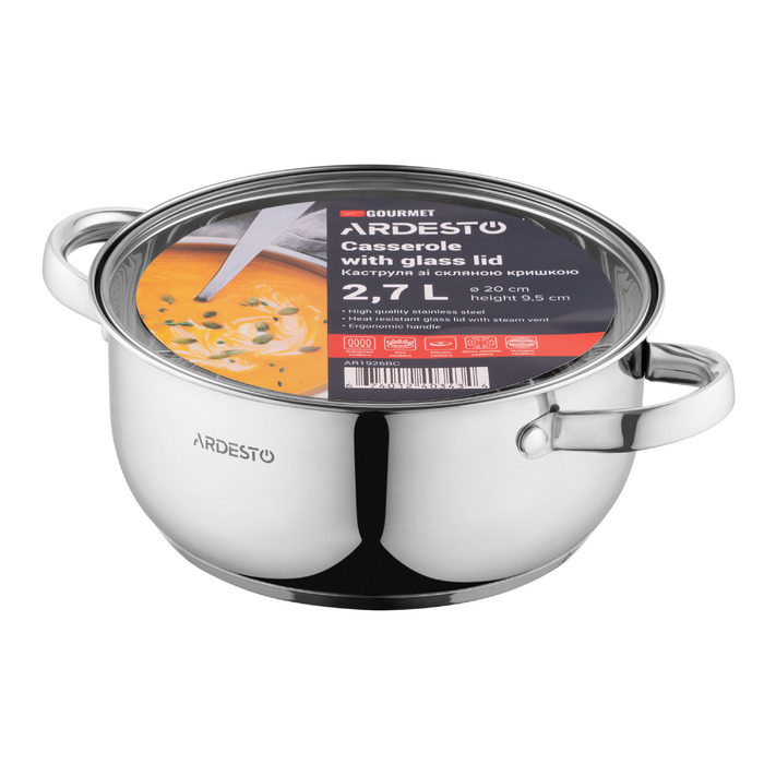 ARDESTO Gemini Gourmet Pot, стеклянная крышка, 2,7 л, нержавеющая сталь