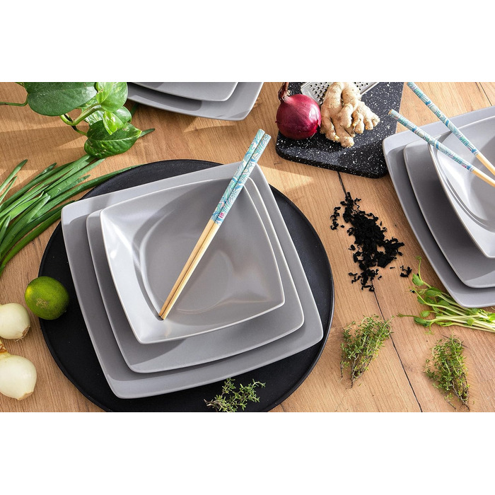 Консімо. Тарілки для сніданку на 6 персон - Набір з 6 тарілок для тортів - Керамічні десертні тарілки - EPIRI Сучасні маленькі тарілки - 221 см - Глянець (сірий)