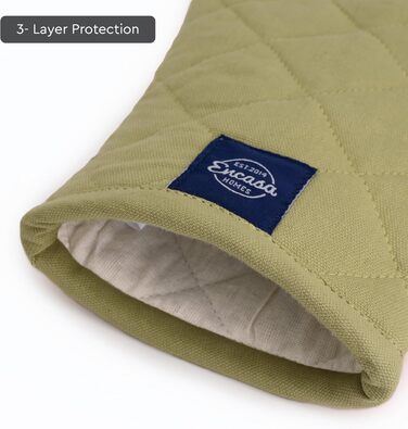 Рукавички для духовки та мікрохвильової печі Encasa Homes Extra Long (2 шт.) для кухні - Силіконові, сріблясті, термостійкі - Захищають руки від гарячого обладнання - (17x29 см, шавлія та корал)