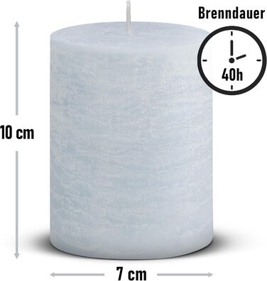 Набір із 4 свічок-стійок Brandsseller 7 x 10 см фарбовані та виготовлені з парафіну сільські свічки з тривалим часом горіння декоративні свічки для прикраси столу, Різдва та вечірок (7 x 10 см набір із 4 шт. , світло-блакитний)