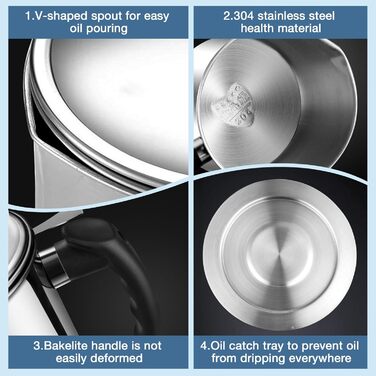 Контейнер для отбора масла 2 л с крышкой, нержавеющая сталь Cyiecweu