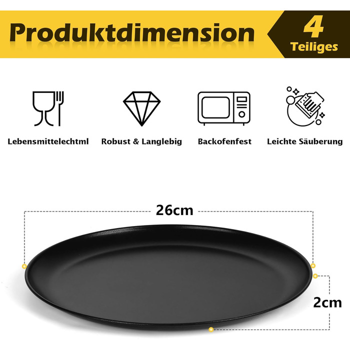 Набір із 4 дек для піци 26 см чорний Onader