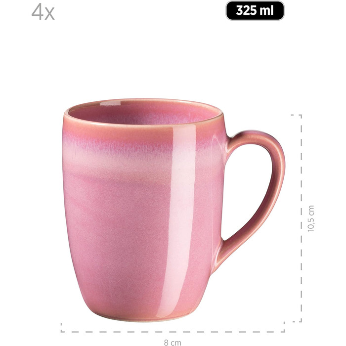 Набір посуду MSER 931545 Ossia на 4 особи в середземноморському вінтажному образі, комбінований сервіз з 16 предметів з кераміки (рожевий)