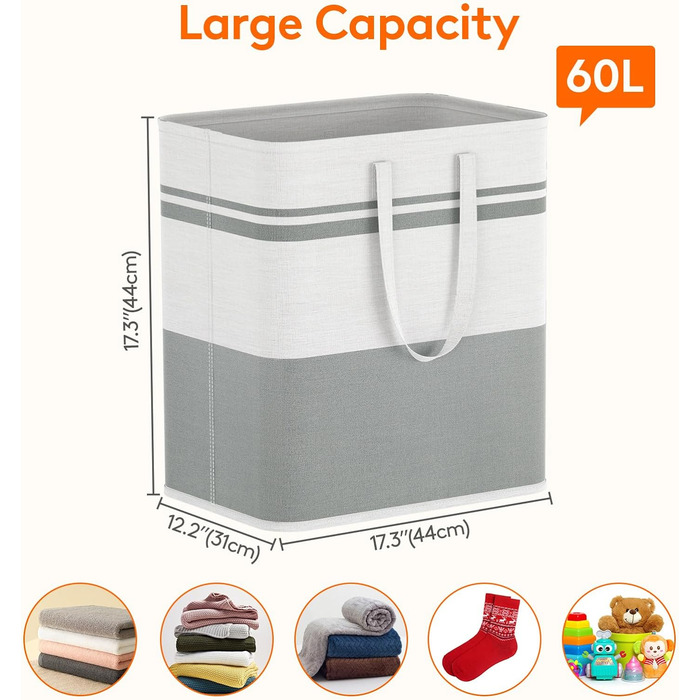 Кошик для білизни Lifewit з 2 предметів 60 л Мішок для білизни, Ящик для білизни Контейнер для білизни Збірник білизни Комод для білизни Кошики для білизни для квартири, гуртожитку, Караван Пральня, сірий і білий 2 x 60 л