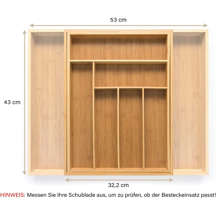Лоток для столових приборів budu 47 (глибина 47 см) від - Організатор для кухонних шухляд - Висувний - Організатор для кухонних шухляд (43 см, бамбук)