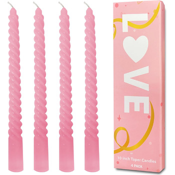 Набір з 4 конічних спіральних свічок 2,2 x 25 см, рожевий Love Topsics