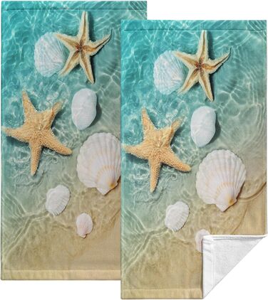 Різдвяні кухонні рушники Kwlegh, рушник для рук, різдвяна ялинка, цукерка-тростина, сніжинка, рушник для пальців, набір з 2 шт. , милий чоловічий рушник для ванни, високопоглинаючі рушники, 36 x (мушлі морських зірок)