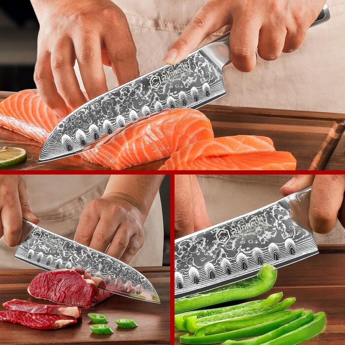 Дамаський ніж Sunnecko 20 см Кухонний ніж шеф-кухаря - гострий ніж з дамаської сталі, кухонний ніж з ергономічною ручкою