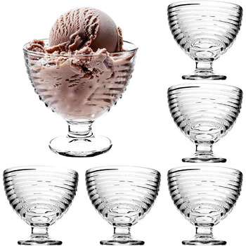 Десертні миски KADAX з основою, склянки для морозива, прозорі стаканчики для морозива, склянки для морозива, миски для морозива, десертні склянки для морозива, закусок, десертів та фруктів (квіткові, 6 шт.) (хвилясті, 6 шт.)