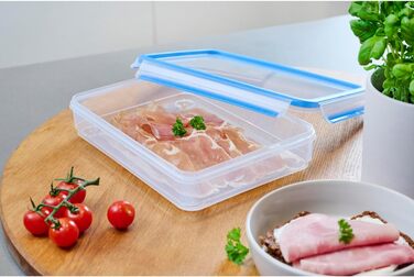 Набір контейнерів для зберігання продуктів EMSA Clip & Close, прямокутні, 5 x 0,8 л, коробки для зберігання, 100 герметичні, придатні для миття в посудомийній машині, морозильної камери та мікрохвильової печі, прозорі, сині, зроблені в Німеччині, N10307 (