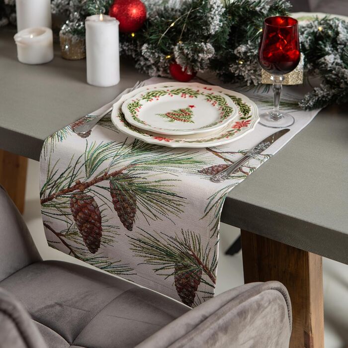 Різдвяна гобеленова скатертина Home of Christmas Скатертина на Різдво та Новий рік (Соснові шишки (без блискіток), доріжка 40x100 см)