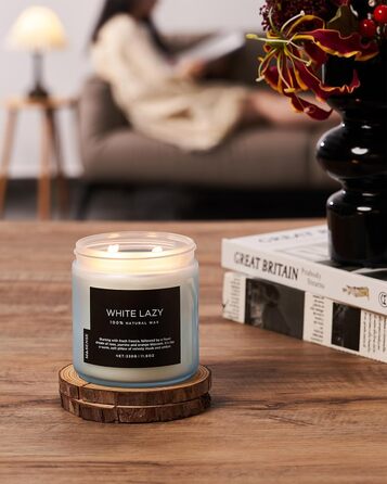 Ароматичні свічки M&SENSE з кавою у скляній банці з 2 гнітами 330 г, час горіння 70 годин, свічка з натурального соєвого воску для спальні, кухні, декору дому, подарункова свічка для чоловіків та жінок, смажена кава (біла лінива)