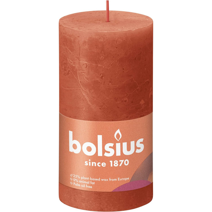 Свічки Bolsius Rustic Pillar - Оливково-зелені - Набір з 4 шт. - Декоративні побутові свічки - Час горіння 60 годин - Без запаху - Натуральний рослинний віск - Без пальмової олії - Оливково-зелені (13 x 7 см, помаранчеві)