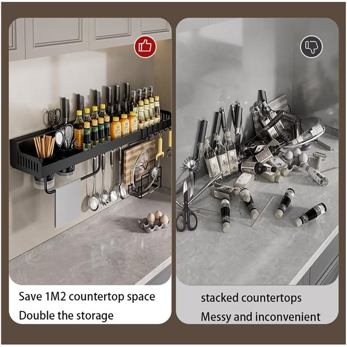 Настінний органайзер для кухонного приладдя 50 см чорний Generisch