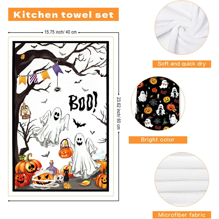 Кухонні рушники Arquiel Retro Luscuncher з мікрофібри, 2 шт., зимові кухонні рушники, абсорбуючі, подарунок на свято, новосілля, прикраса кухні (Хелловін 02, 40 x 60 см)