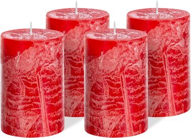 Набір із 4 свічок-стійок Brandsseller 7 x 10 см Однотонні та виготовлені з парафіну Сільські свічки з тривалим часом горіння Декоративні свічки для прикраси столу, Різдва та святкувань (7 x 14 см Набір із 4 шт. , червоні)