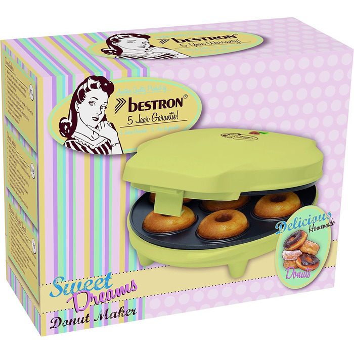 В ретро-дизайні, міні-пончик на 7 маленьких пончиків, в т.ч. світло для випічки та антипригарне покриття, 700 Вт, колір (жовтий)