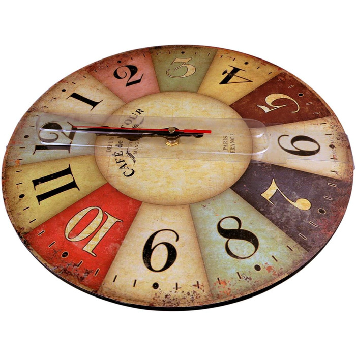 Настінний кухонний годинник YOAI, вінтажний, потертий ШИК, античний, ностальгічний, сільський, кварцовий годинник з МДФ з безшумним механізмом, 12 дюймів/30 см Ø (світло-коричневий)