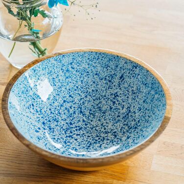 Піднос/тарілка Манго, дерево манго, внутрішнє покриття епоксидною смолою, Ø 35,5 см Ø 35,5 см, висота 2,5 см (біло-блакитний, Ø 30 см, висота 10,5 см), 1058