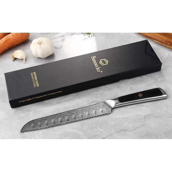 Дамаський ніж Sunnecko 20 см Кухонний ніж шеф-кухаря - гострий ніж з дамаської сталі, кухонний ніж з ергономічною ручкою