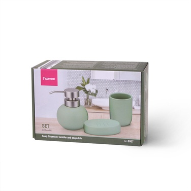 Дозатор рідкого мила Fissman 300 мл, стакан 290 мл і мильниця в наборі (9507)