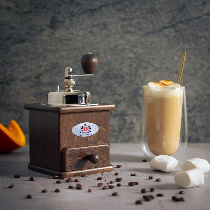 Ручна кавомолка Zassenhaus BRASILIA Темний морений бук 12 x 12,5 x 20 см для помелу кавових зерен Плавне регулювання помелу з оригінальною шліфувальною машиною Zassenhaus